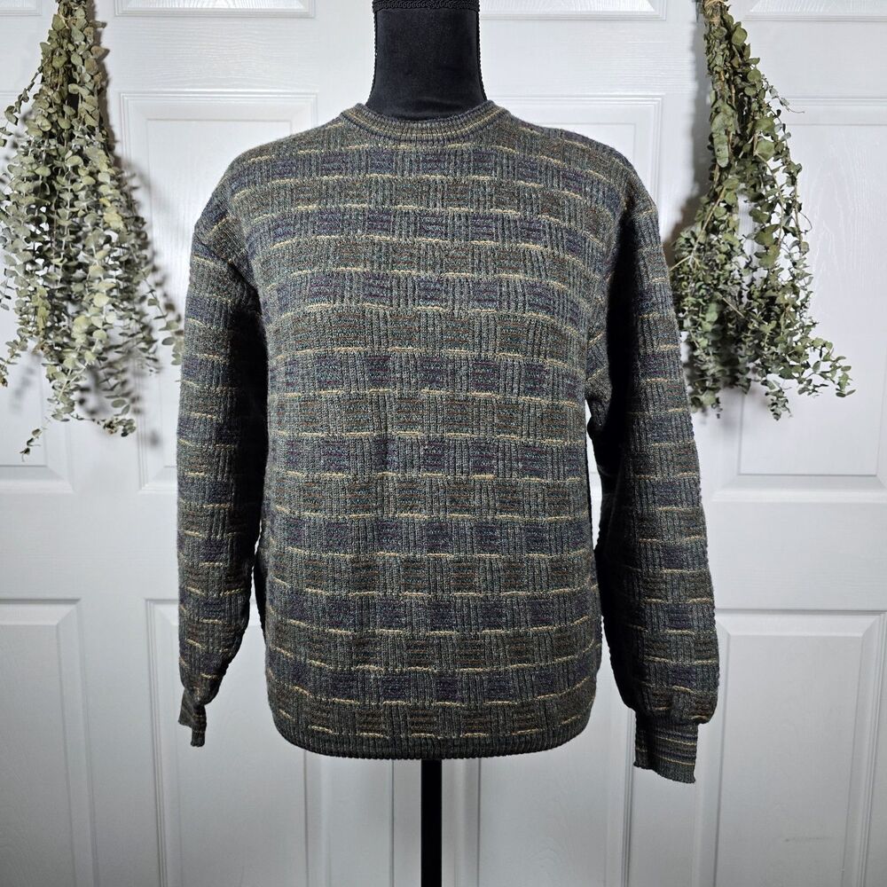 Tricots St Raphael Merino Wool Blue Patterned Sweater XL Vintage Celtic